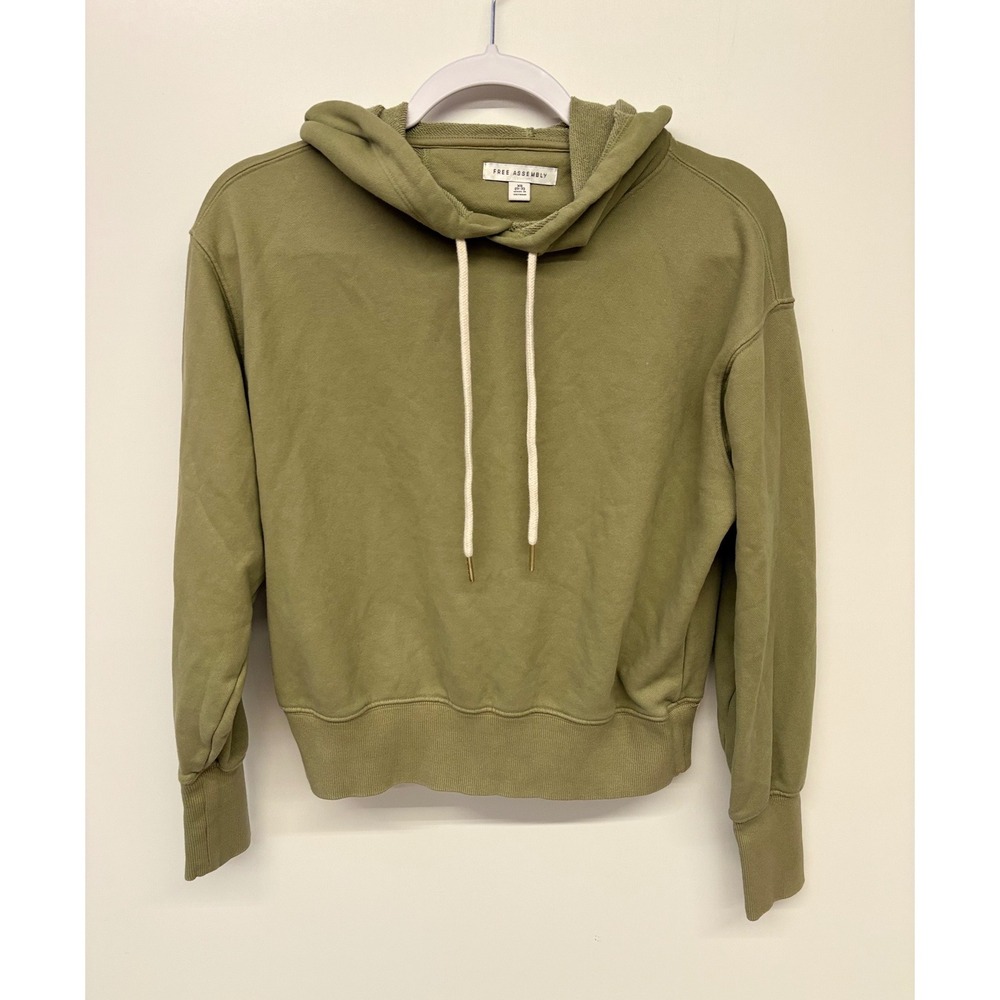Earthy Gorpcore Minimalist Hoodie Cropped Cotton Granola Women XS Olive Green